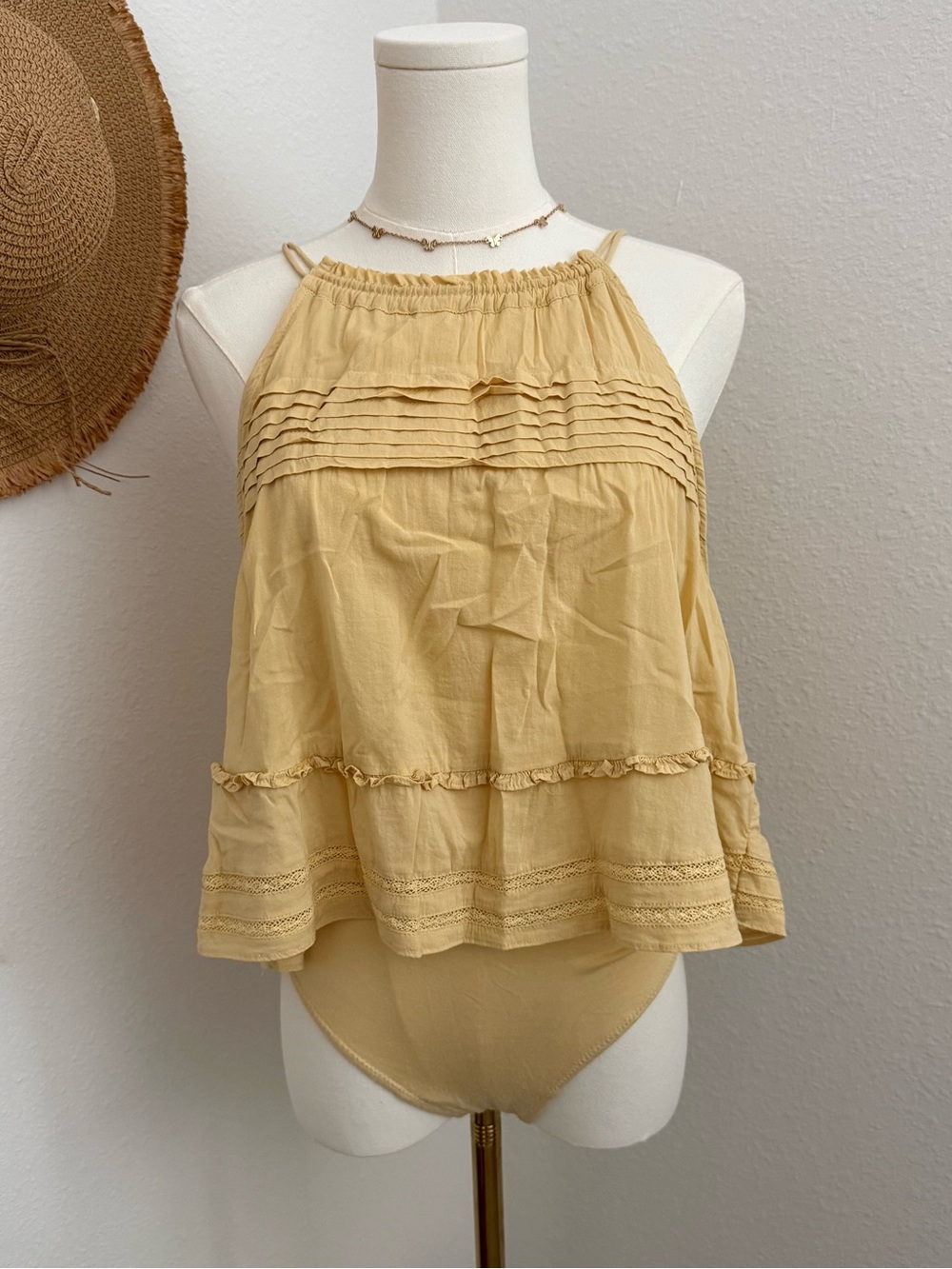 Free People Intimately Free People Butter Yellow Boho Tassel Bodysuit Top